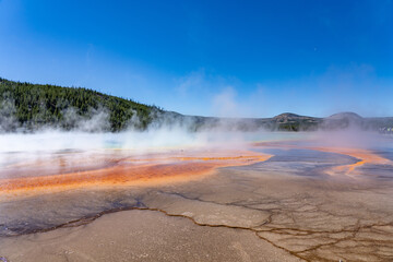 Grand Prismatic Spring, Midway Geyser Basin Trail. Yellowstone National Park , Wyoming. Hydrothermal System. hot-spring deposits. Extremophile. Yellowstone Plateau
