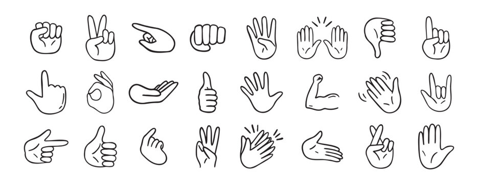 hand gesticulations doodle hand drawn icon. Outline drawing hand gesticulations line clipart symbol