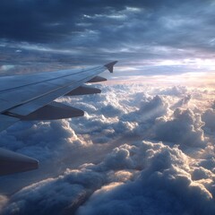 Obraz premium Dramatic aerial view of a vast expanse of clouds illuminated by a soft golden sunset light