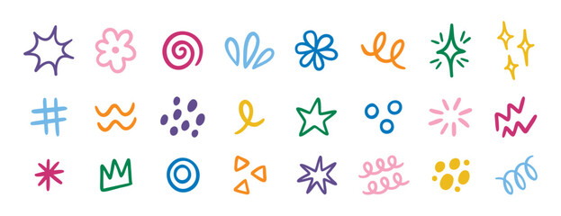 Hand drawn doodle elements set cute line art decorative design