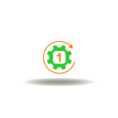 Vector illustration of cog wheel with number one and round arrow. Symbol of first things first.