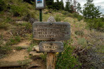 Climber Access Sign Near Gem Lake In Rocky Mountain