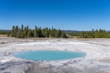 Opal Pool, Midway Geyser Basin Trail. Yellowstone National Park , Wyoming. Hydrothermal System. hot-spring deposits. Yellowstone Plateau
