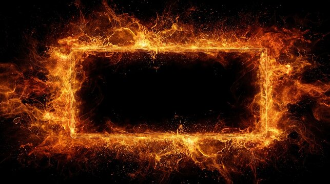 A rectangular, black void surrounded by swirling, fiery energy, creating an intense burning frame