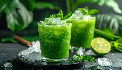 Vietnamese Pandan Smoothie served with crushed ice