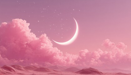 Sparkling Pink Enchanted Starry Moon Land: A Mystical World That Is Transformed Into A Magical Paradise With Whimsical Charm.