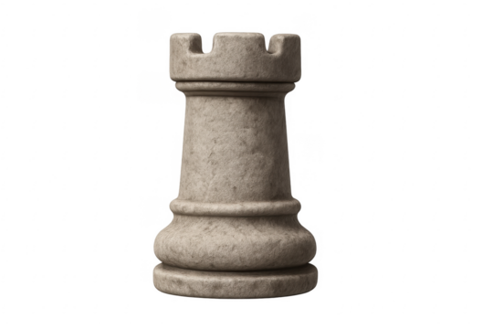 Stone chess rook piece isolated on transparent background