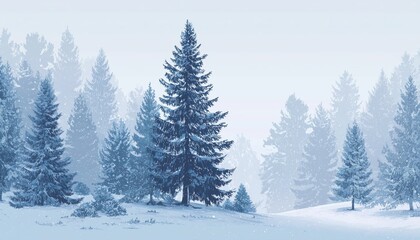 Naklejka premium Winter Wonderland: Festive Coniferous Forest Holiday Scene For Christmas And New Year Celebration. Vintage And Elegant Greeting Card Design.