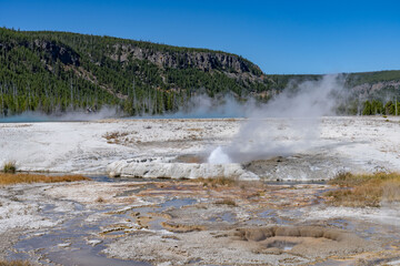 Iron Spring Creek. Black Sand Basin Trail. Yellowstone National Park , Wyoming. Hydrothermal System. hot-spring deposits. Yellowstone Plateau.  Extremophile. 
