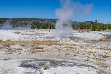Iron Spring Creek. Black Sand Basin Trail. Yellowstone National Park , Wyoming. Hydrothermal System. hot-spring deposits. Yellowstone Plateau.  Extremophile. 
