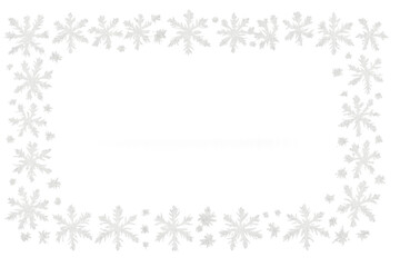 Horizontal snowflake frame on transparent background, winter decorative border for Christmas greeting cards, invitations and festive designs. Illustration by Generative AI.
