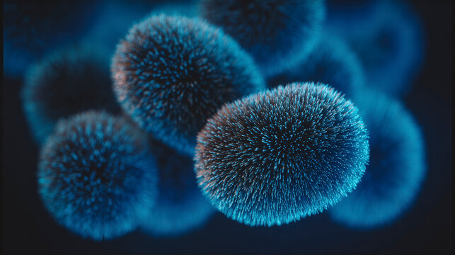 A close up of a bunch of blue blobs that look like they are made of hair