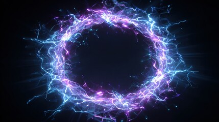 A vibrant energy ring, radiating electric blue & magenta hues, swirls around a black void, suggesting power