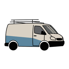 Illustration of a two-tone van with a roof rack on a white background.