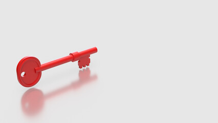 The Red Key On white Background for Security concept 3d Rendering.