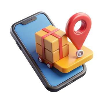3d digital marketing icon showing mobile delivery service with gps tracking and gift package