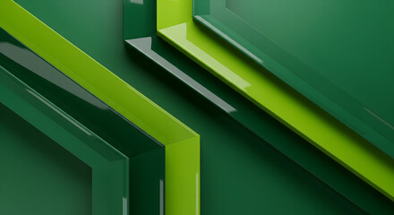 Abstract geometric green layers with neon accents