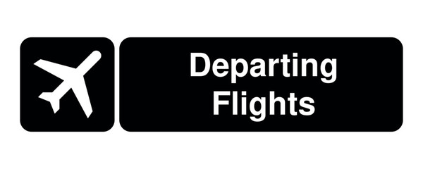 Departing Flights pictogram with ascending airplane symbol with explanatioon – minimal signage icon for airport terminals, transport hubs, and civic UI systems – High-Quality Vectorial Stock Image