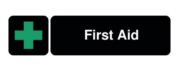 First Aid pictogram with green cross symbol with explanation – minimal signage icon for medical zones, emergency stations, and civic UI systems – High-Quality Vectorial Stock Image