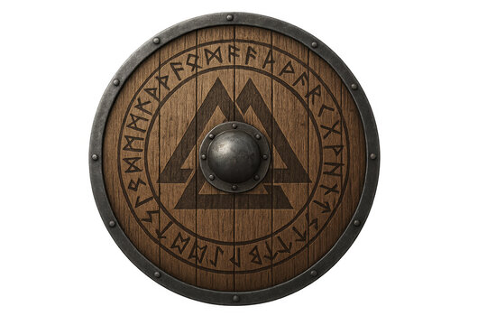 Viking warrior shield showing valknut symbol and runes