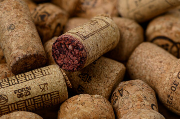 Wine and champagne corks as background close-up