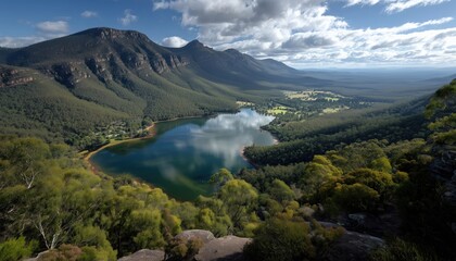 Fototapeta premium Scenic Views Of Lake Bellfield: A Glimpse From Boroka Lookout In The Grampians National Park, Victoria, Australia. Perfect For Nature Lovers.