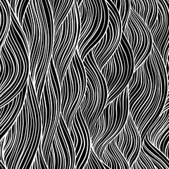Hand drawn seamless black and white pattern with abstract flowing lines, organic textile texture and wavy motif, mixed media design for fabric, wallpaper, wrapping paper, fashion prints and decorative