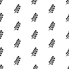 Seamless winter doodle pattern with berry branches in outline style. Hand drawn Doodle lineart vector background. 