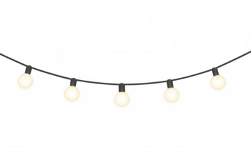 String lights with round glowing bulbs creating a festive atmosphere, illuminating celebrations on transparent background