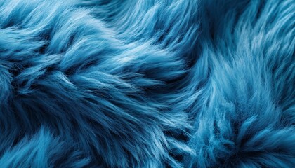 Obraz premium Close-Up Of Azure Blue Furry Ure Backdrop With Wool Skin Texture. Abstract Navy Blue Fur Pattern With Fluffy Turquoise Design For Fabric.