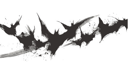 Asian brush painting of flying bats for halloween night illustration