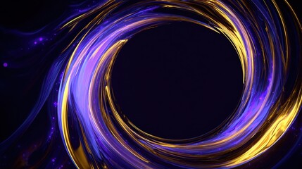 Abstract swirling vortex of purple and gold light surrounding a dark circular void