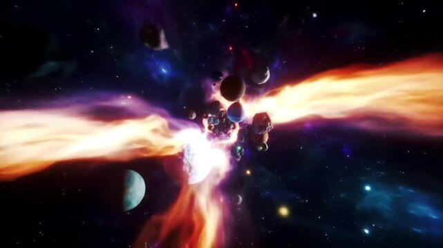 Cosmic journey through nebula asteroids and celestial bodies