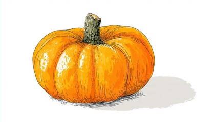 Obraz premium Hand-Drawn Pumpkin Coloring Page For Kids Book: Halloween Pumpkin Out On White Background. Autumn Harvest Vegetable Doodle And Sketch.