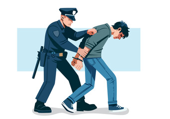 Flat illustration of police arresting a suspect.