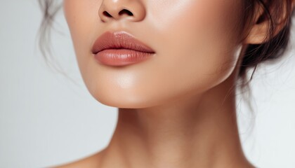 Asian Woman With Double And Perfect Chin As Part Of Her Face, Exuding White Beauty In A Stunning Portrait. Beauty At Its Best.