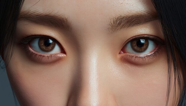 Asian Woman Displaying Under-Eye Bags: Puffy Eyes Of A Girl Revealing Visible Signs Of Eye Fatigue And Sleep Deprivation.