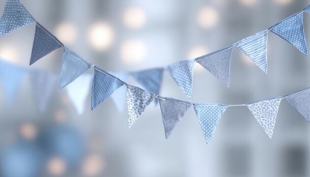 Adorable Doodle Buntings Perfect For Baby Shower And Birthday Invitations In A Palette Of Blue, White, And Grey. Ideal For Celebratory Events.