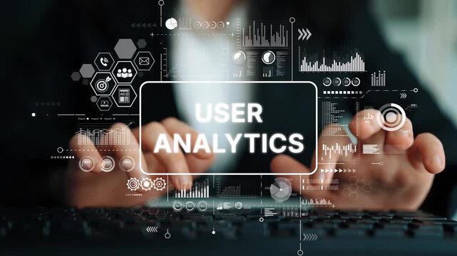 Business Professional Engaging in User Analytics with Graphs and Data Visualizations in a Modern Office Setting. Asymptotic smart data analytic. - Powered by Adobe