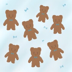 set of teddy bears with ribbons