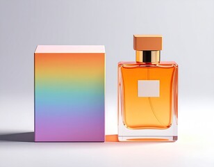 Perfume bottle/box. Rainbow box, orange contents, plain label