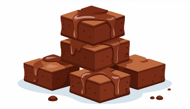 Stack of rich chocolate brownies with gooey chocolate sauce drizzle illustration, isolated on white background