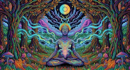 Obraz premium Psychedelic Meditation Mindful Serenity in Colorful Nature