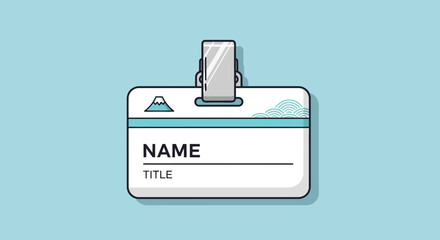 Minimalist ID Badge Illustration with Clip, Name and Title Placeholders. Professional Identity Tag for Workplace Access.