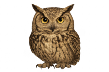 Owl bird with wisdom concept and yellow eyes