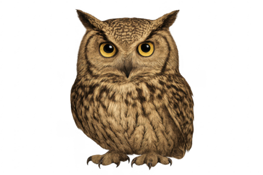 Owl bird with wisdom concept and yellow eyes