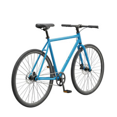 Fototapeta premium Stylish blue single-speed bicycle with black wheels and chain transparent background
