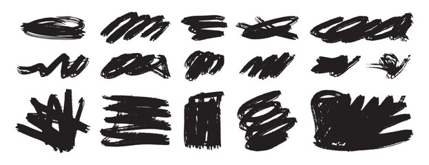 black paint, ink brush strokes set. grunge texture and dirty artistic design elements.