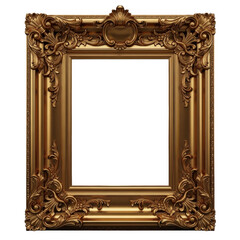 Ornate antique gold picture frame with intricate carvings for art display transparent background