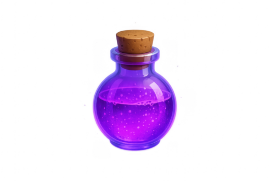 Purple magic potion bottle with cork stopper